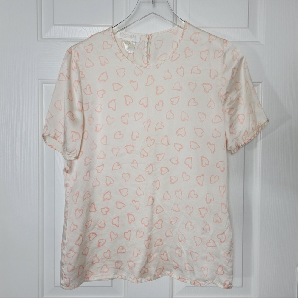 Vintage Escada Margaretha Ley Silk‎ Blouse Shirt Size 36 Hearts Small Women's